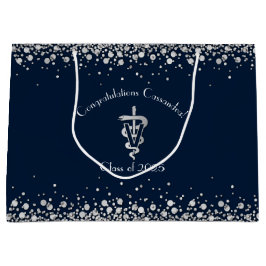 Veterinarian Graduation Navy Blue Silver ラージペーパーバッグ