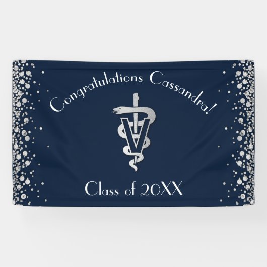 Veterinarian Graduation Navy Blue Silver 横断幕 (横)