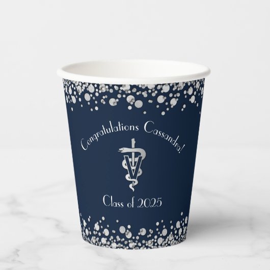 Veterinarian Graduation Navy Blue Silver 紙コップ (正面)