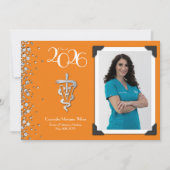 Veterinarian Graduation Orange Silver Announcement 招待状 (正面)