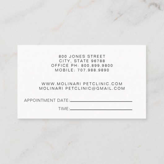 Veterinarian Pet Clinic Appointment 名刺 (裏面)