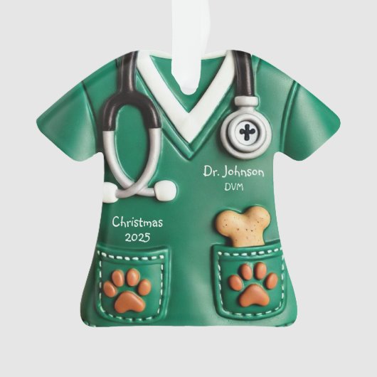 Veterinarian Scrub Shirt Personalized Ornament オーナメント (正面)