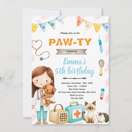 Veterinary birthday theme party invitation 招待状 (正面)