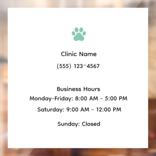 Veterinary Clinic Hours Window Cling ウィンドウサイン (シート2)