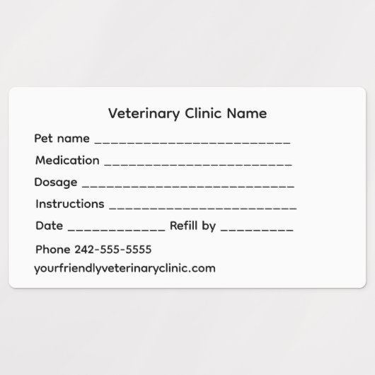 Veterinary Medication Label – Large & Waterproof ラベル (デザイン1)