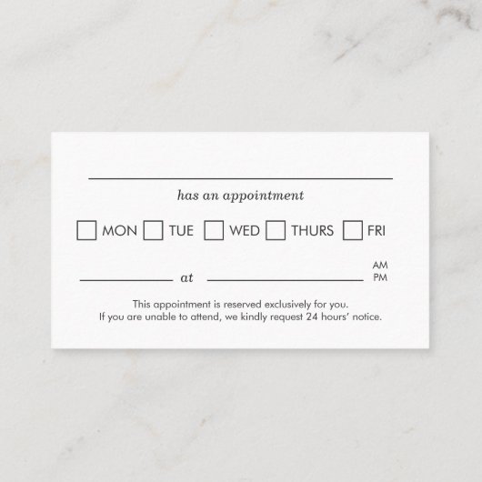 Veterinary Office Pet Visit Reminder Appointment 名刺 (裏面)