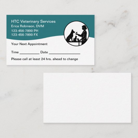 Veterinary Pet Care Appointment Cards Reminder  予約カード (正面/裏面)
