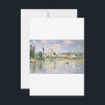 Vetheuil in Summer by Claude Monet サンキューカード<br><div class="desc">オスカー・クロード・モネˈト(UK: /ɒmnegradod,  US: /molodˈ,  mnavor: [kmnnname] 14月1840 - 5 1926年12月14日)は印象派の創始者であり、特に彼の自然として彼の鍵に見られるモダニズムのの原説ののののののののののののののののの画家をののをのである。 彼の長いキャリアの間に、彼は印象派の自然以前の自分の認識の哲学の最も一貫性と多産の開業医であっ表現た、特にプレインエア（屋外）の風景に適用され絵画た。[2] 「印象主義」という用語は、モネとその仲間がサロンの代替品として開始した1874年に展示された彼のインプレッション絵画の、純然たるレバントのタイトルに由来する。モネはノルマンディーのルアーブルで育ち、幼い頃からアウトドアやスケッチに興味を持つようになった。母親のルイーズ・ジュスティン・オーブレ・モネは画家の志を支持したが、父親のクロード・アドルフは失意し、ビジネスの道を歩むよう望んだ。彼は彼の母親と非常に近かったが、彼女は1857年1月に16歳で亡くなり、彼は彼の子供のいない妻を持ったが裕福な叔母マリー・ジャンヌ・レカドルと一緒に住むために送られた。アカデミー・スイスで勉強に進み、学歴の画家チャールズ・グレイの下でオーギュスト・ルノアールの同級生として活動した。初期の作品は風景や海の風景、ポートレートなどだが、ほとんど注目を集めなかった。鍵の初期の影響は、彼をプレインエアの概念に導入したユージェーヌ・ブダン絵画だった。1883年からモネは同じくフランス北部のジヴェルニーに住み、住宅や財産を購入し、睡蓮の池を含む広大な造園プロジェクトを開始した。モネの田舎を描くフランスのという野心は、光の移り変わりや季節の移り変わりを捉えるべく絵画、同じシーンを何度も作り出す手法を生み出した。その中で最高のは、彼の生涯の20年間にわたって絶え間なく彼を占領した彼のシリーズのヘイスタックス(1890-91)、ルーアン大聖堂の絵画(1894)、ギヴェルニーの彼の庭の睡蓮の絵画などが知られている。彼の生涯の間に頻繁に展示され、成功したモネの名声と人気は、彼が世界で最も有名な画家の一人となり、芸術家グループの急成長のためのインスピレーションの源となった20世紀後半に急上昇した。デュラン・ルーエルの以前のモネと同胞の支持が低下し始めると、モネ、ルノアール、ピサロ、シスレー、ポール・セザンヌ、エドガー・デガス、ベルテ・モリソトは独立して作品を発表し、その名の下でモネが形成の主要姿であった画家・彫刻家・彫刻家の無名会を開催した。[12インスパイア][12][15]やや年を取った同世代のピサロとエドゥアール・マネの[41] スタイルや運動との関連を避けるために選ばれたグループは、サロンからの独立と支配的な学問主義への拒絶の中で統一された。[12][42]モネはグループの最も有名な風景画家として評判を得た。[16] 1874年の第1回展では、モネがインプレッション、日の出、ランチョン、ブールバード・デ・カプシネスを展示した[43] 美術評論家のルイ・ラロイ書は、敵対的な評論を行った。Impression、Sunrise(1872)、ルアーブル港の漠然とした描写、文体の迂回路に注目し、「印象主義」という言葉を作り上げた。[15][42]より進歩的な批評家は人生の描写を賞賛した – ルイ・エドモンド・デュランティは彼らのスタイル絵画を「革命の」と呼んだ。[42] 彼はその後インスパイアその名を後悔し信じて、彼等が「その多数は印象派を持たぬ」集団であると云った。[14] 総出席数は三百人と推定される。モネ価格の印象：1000フランで日の出が売れなかった。[44][45][46]展示会は60フランを支払う準備ができている誰にでも開かれ、アーティストは陪審員の干渉なしに作品を展示する機会を開いた。[44][45][46]もう6]サロンにに再反対の18776与え66666666のでに展。[28][47]第3回展では、1877年4月5日厳選された、過去でガレ・サン・ラザレを使って制作したダースの作品7点を1877年4月5日に、彼は初めて「同じ場所の多くの絵画と同期し、その場面と時代性を慎重にに調整した」した。 絵画は批評家に好評を博し、特に列車の発着の仕方を賞賛した[48]。 4回目の展示では、彼の関与はカイロボッテ側の交渉によって行われた。[15] [49][50]モネ、ルノアール、ピサロ、モリソト、セザンヌ、シズリーは実験を行った</div>