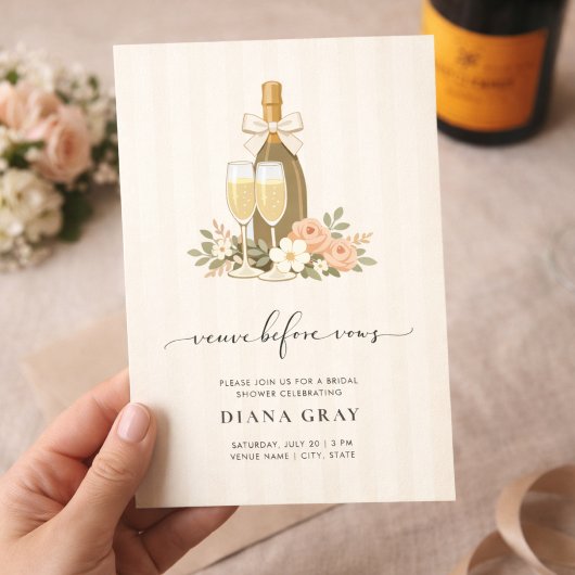 Veuve Before Vows Champagne Bow Bridal Shower 招待状