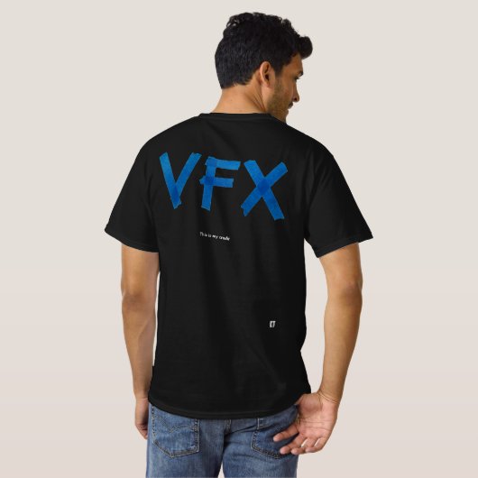 VFXクルーシャツ – 青/黒 Tシャツ (裏面フル)