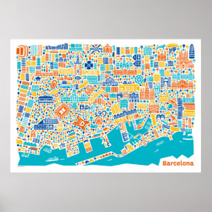 Vianina Barcelona Cityの地図ポスター ポスター