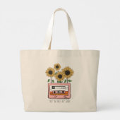 Vibe Boho SunflowerとCatsetteへの信頼 ラージトートバッグ (裏面)