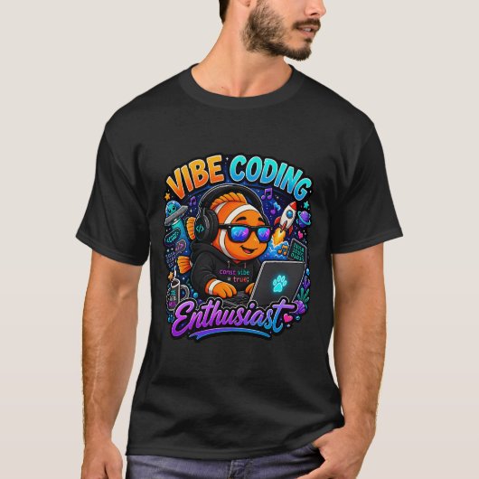 Vibe Coding Clownfish かわいいステッカー - クマノミ Tシャツ (正面)