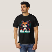 Vibe Mode" かわいいキャラクター猫Tシャツ | Tシャツ (正面フル)