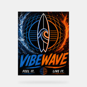 Vibe Wave ネオンサーフポスター - レトロシンセウェーブアート アクリルサイン