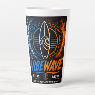 Vibe Wave ネオンサーフポスター - レトロシンセウェーブアート カフェラテマグ