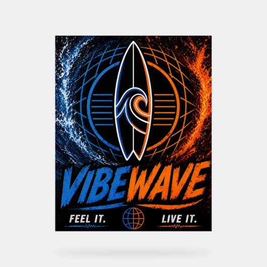 Vibe Wave Neon Surf Poster – Retro Synthwave Aesth アクリルサイン (正面)