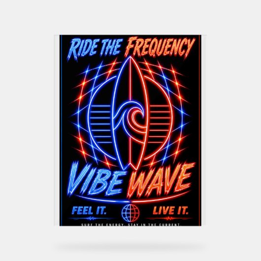 Vibe Wave Neon Surf Poster – Retro Synthwave Aesth アクリルサイン (正面)