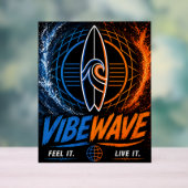 Vibe Wave Neon Surf Poster – Retro Synthwave Aesth アクリルサイン (ニュートラル)