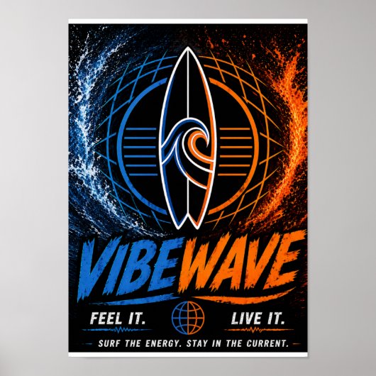 Vibe Wave Neon Surf Poster – Retro Synthwave Aesth ポスター (正面)