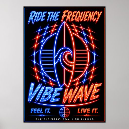 Vibe Wave Neon Surf Poster – Retro Synthwave Aesth ポスター (正面)