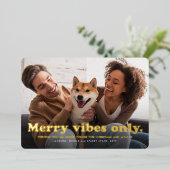 vibesのみメリーおもしろいレトロ1枚の写真クリスマス 箔シーズンカード (立ち正面)