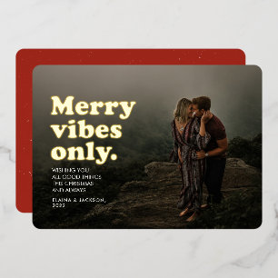 vibesのみメリーおもしろいレトロ1枚の写真クリスマス 箔シーズンカード