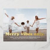 vibesのみメリーおもしろいレトロ1枚の写真クリスマス 箔シーズンポストカード (正面)