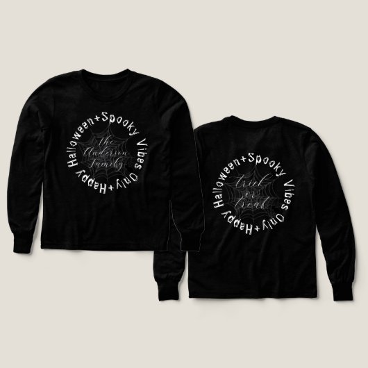 Vibesのみ不気味ファミリー名ハロウィーンTシャツ (デザイン 正面＆背面)