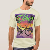 "Vibes"レトロ自転車サンセットシティ Tシャツ (正面)