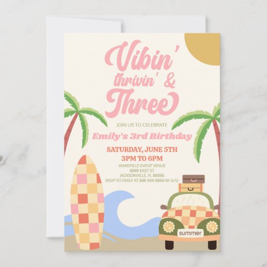 Vibes' Thrivin' & Three Surf誕生日パーティー 招待状 (正面)