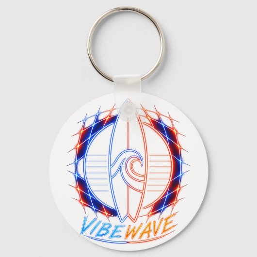 Vibewave Neon Surfboard Design – Retro Wave Glow A キーホルダー (正面)