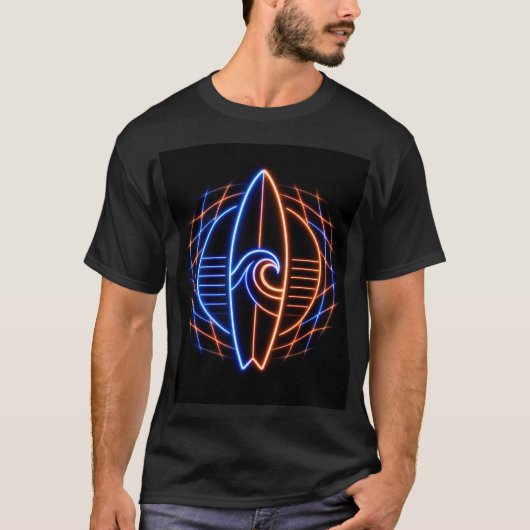 Vibewave Neon Surfboard Design – Retro Wave Glow A Tシャツ (正面)