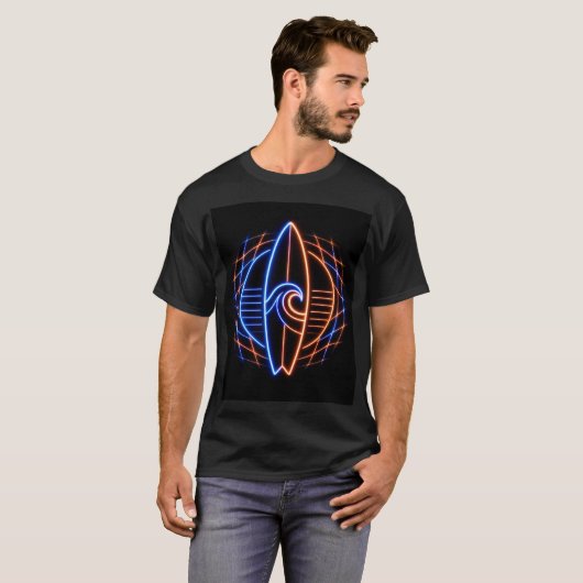Vibewave Neon Surfboard Design – Retro Wave Glow A Tシャツ (正面フル)