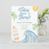 Vibin Thrivin & Three サーフブルー 3歳のバースデーパーティー 招待状 (スタンド正面)
