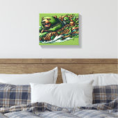 Vibra 12x16で緑の車に乗るアニメベア キャンバスプリント (インサイチュ (寝室))