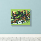 Vibra 12x16で緑の車に乗るアニメベア キャンバスプリント (インサイチュ (ウッドフロア))