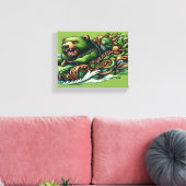 Vibra 12x16で緑の車に乗るアニメベア キャンバスプリント (インサイチュ (リビング))