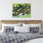 Vibra 16x20で緑の車に乗るアニメベア キャンバスプリント (インサイチュ (寝室))