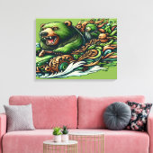 Vibra 16x20で緑の車に乗るアニメベア キャンバスプリント (インサイチュ (リビング))