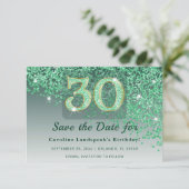 Vibrant 30 Birthday Emerald Green Glitter Frosted セーブザデート (スタンド正面)