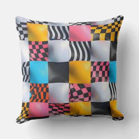 Vibrant 3D Checkerboard – Playful Retro Pop クッション (裏面)