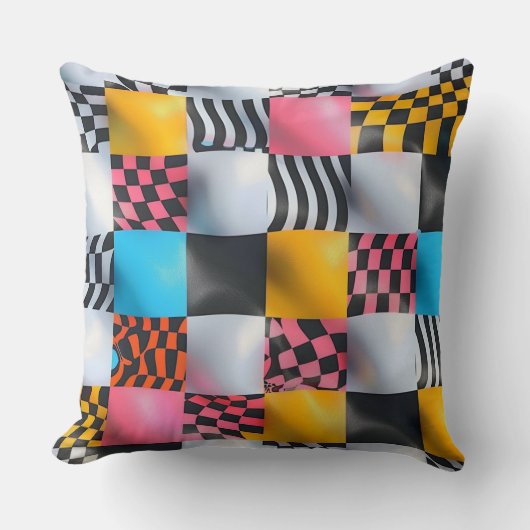 Vibrant 3D Checkerboard – Playful Retro Pop クッション (正面)