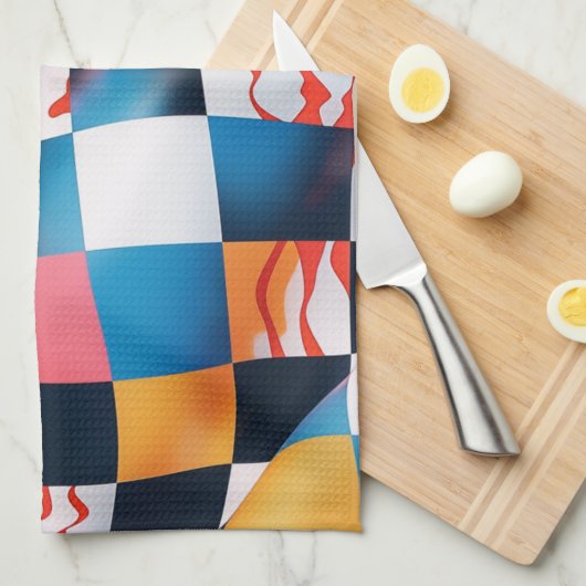 Vibrant 3D Fabric Ripple Checkerboard Pattern キッチンタオル (四つ折り)