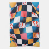 Vibrant 3D Fabric Ripple Checkerboard Pattern キッチンタオル (縦)