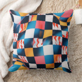 Vibrant 3D Fabric Ripple Checkerboard Pattern クッション (ブランケット)