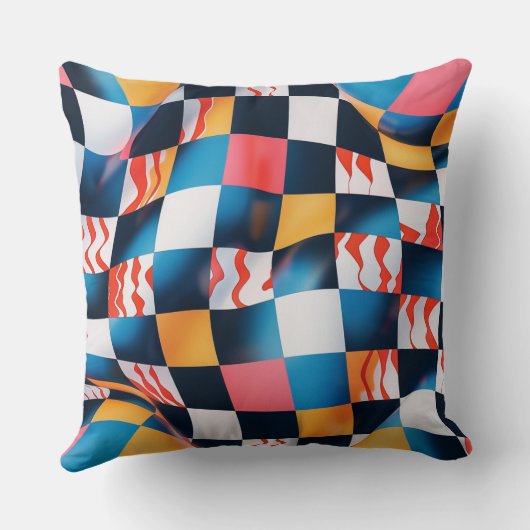 Vibrant 3D Fabric Ripple Checkerboard Pattern クッション (裏面)