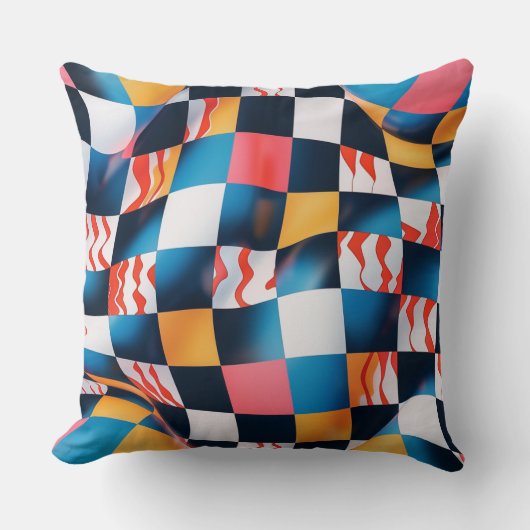 Vibrant 3D Fabric Ripple Checkerboard Pattern クッション (正面)