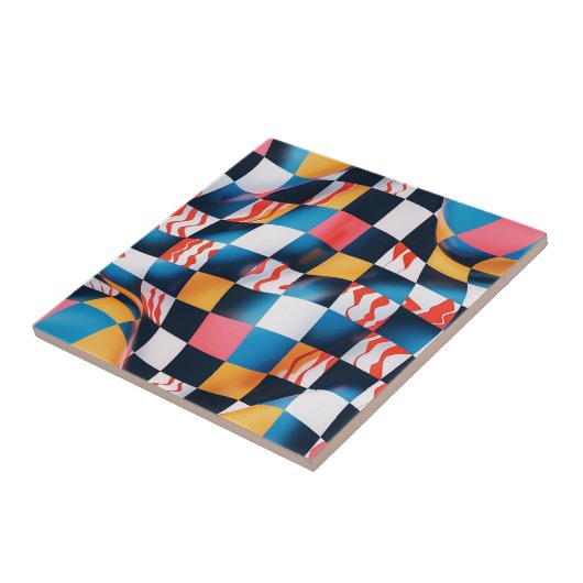 Vibrant 3D Fabric Ripple Checkerboard Pattern タイル (側面)