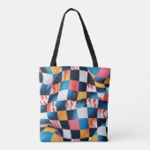 Vibrant 3D Fabric Ripple Checkerboard Pattern トートバッグ (裏面)